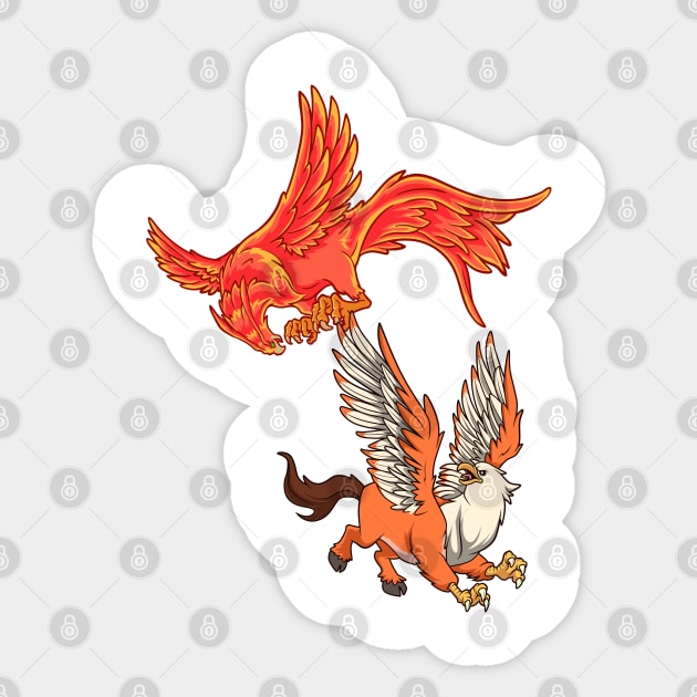 Animals of mythology - Phoenix vs Hippogryph Sticker by Modern Medieval Design